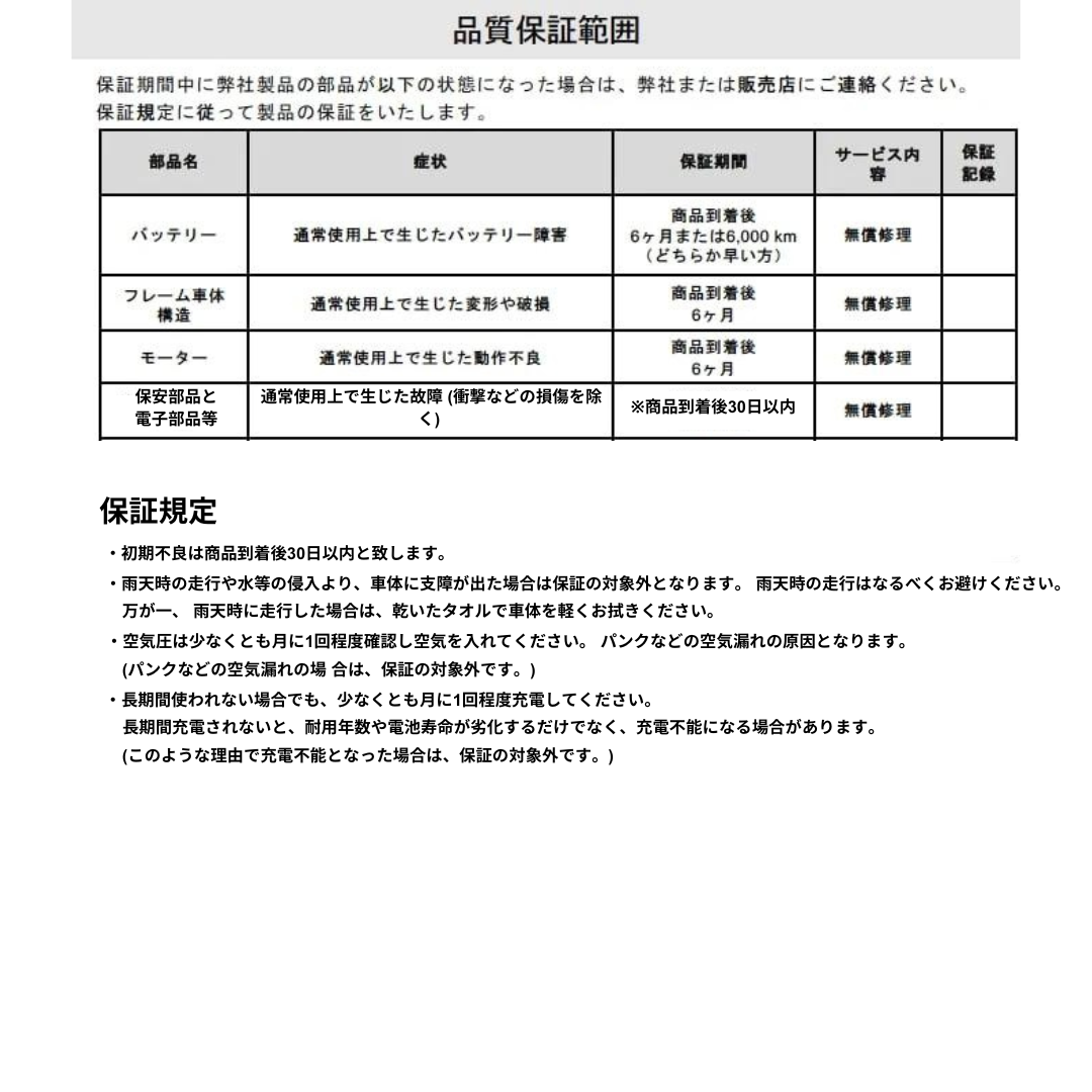 anonymous 電動アシストサイクル 品質保証範囲